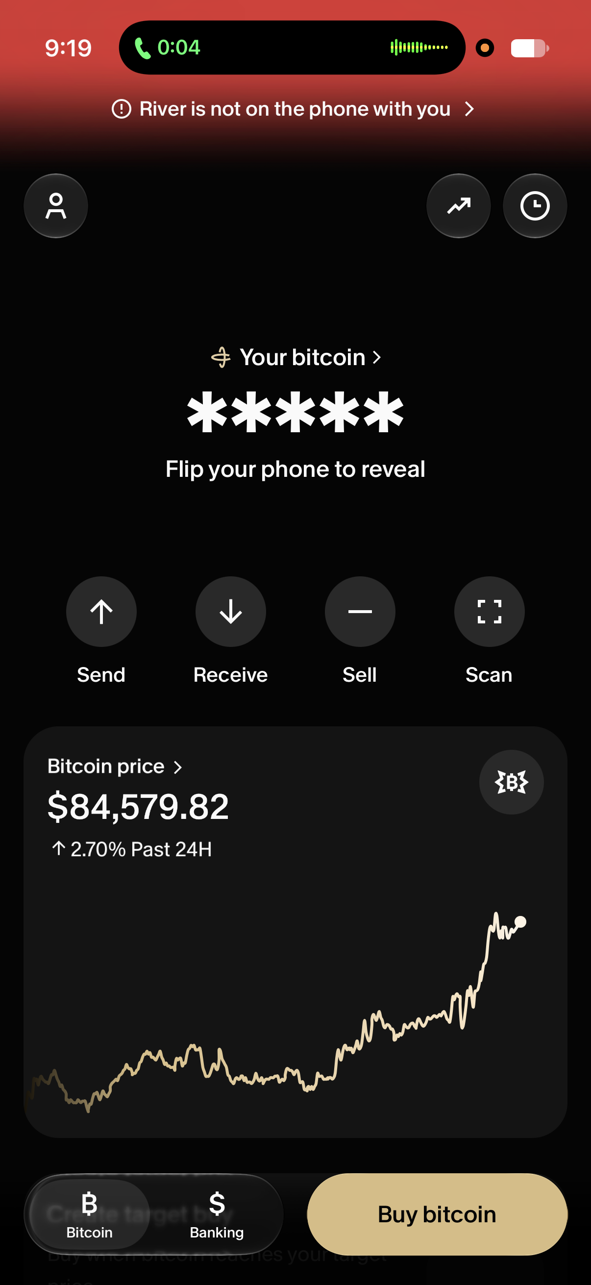 Red call banner in the River app reading “River is not on the phone with you.”