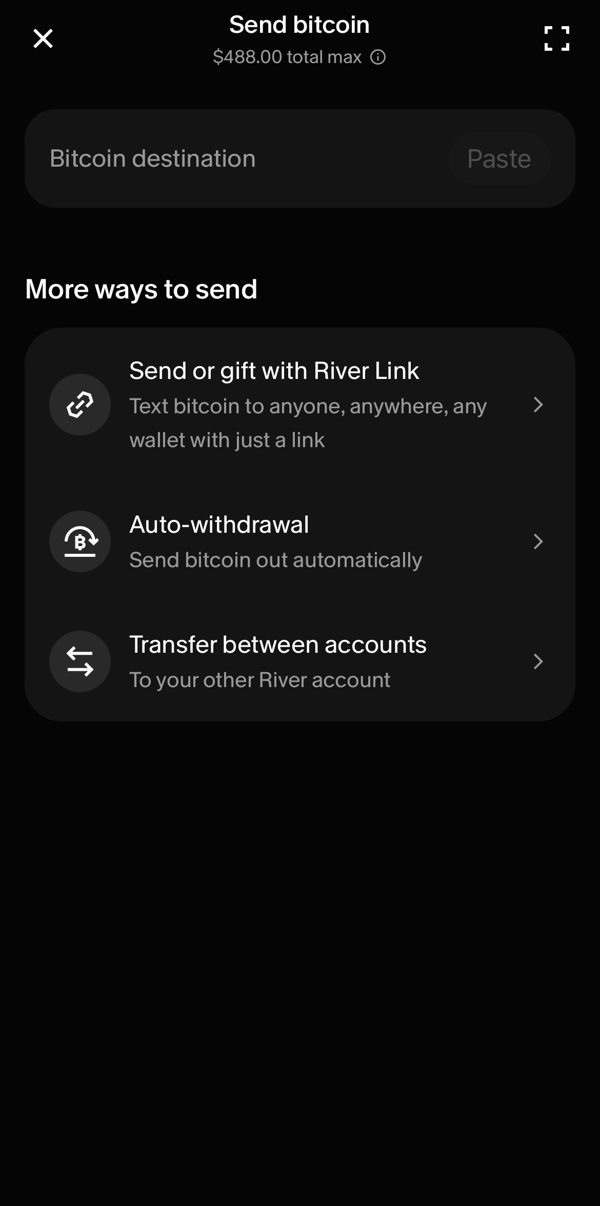 Step 2: Send menu with the Transfer between accounts option