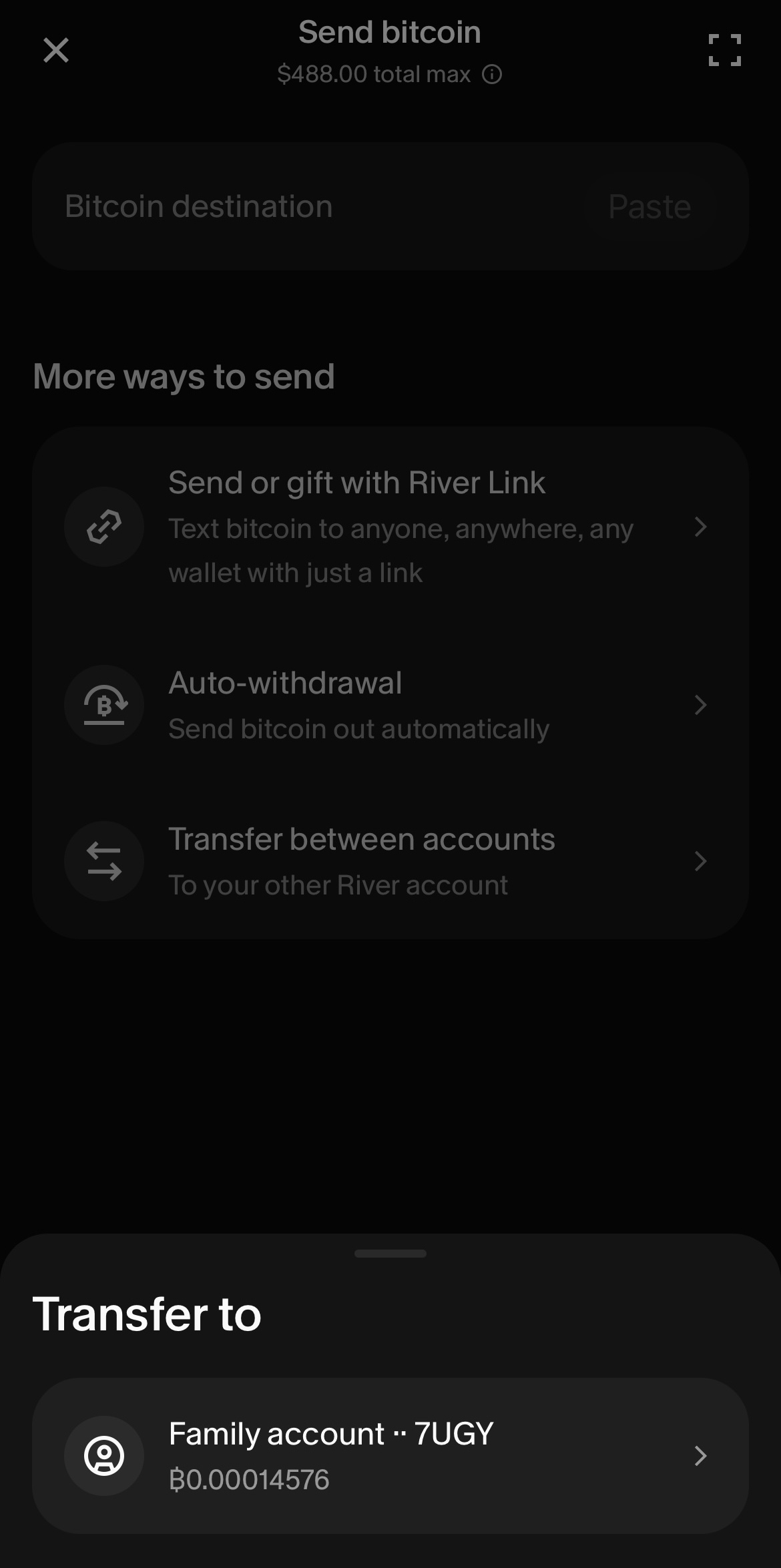 Step 3: Transfer to screen showing the receiving accounts